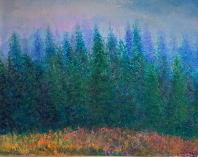 Blue Forest: impressionistic oil painting on canvas (framed)