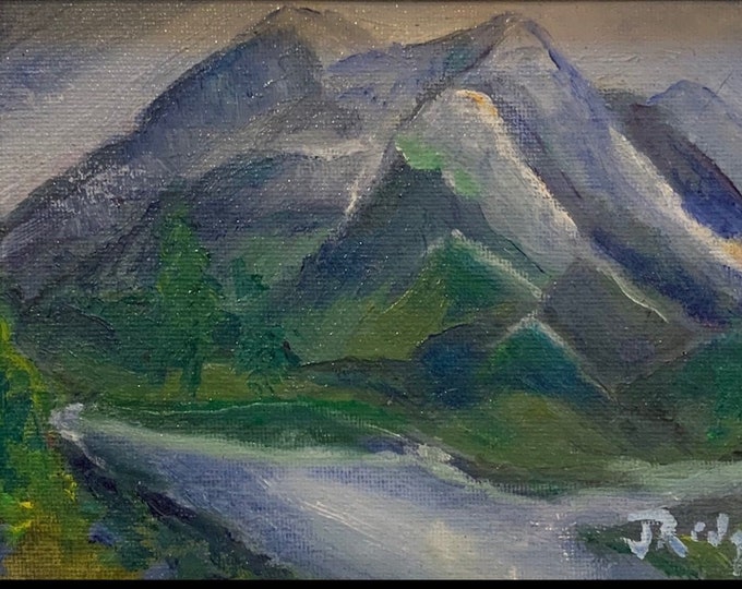 Blue Mountains: impressionistic oil painting on canvas (framed)