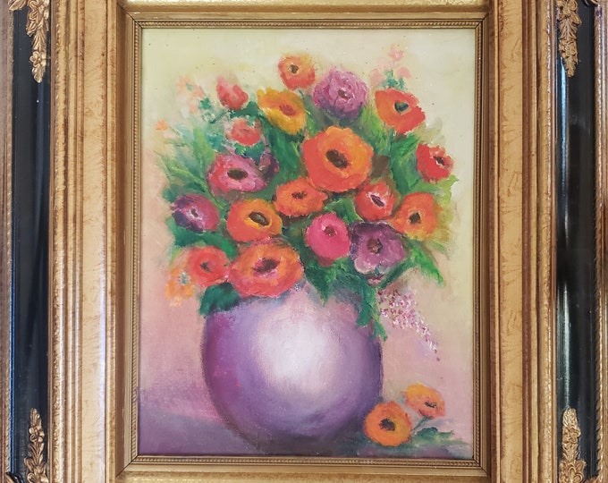 Lovely antique framed assorted flowers, Acrylic by Janina Ridgway, (framed) 19"W by 23"H