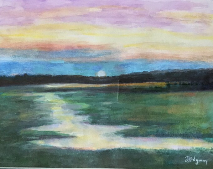 Savannah Sunset: watercolor matted (framed) 22"W by 18"H