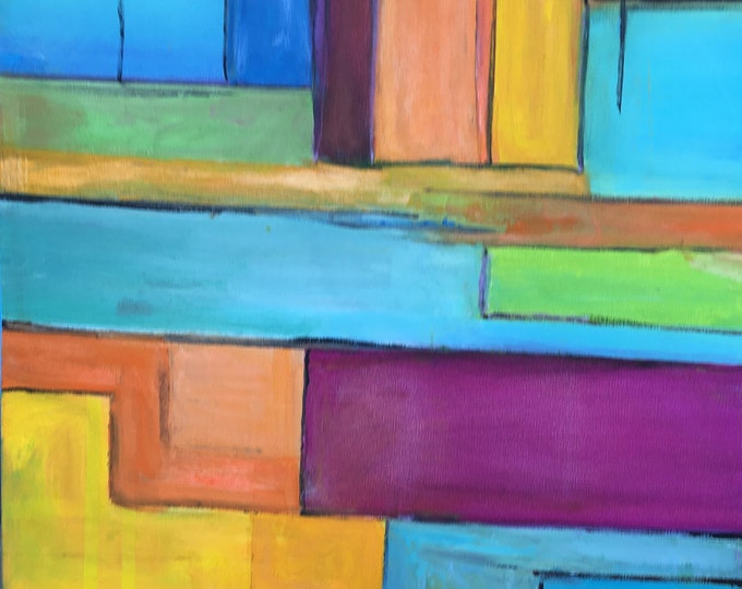 Abstract your metrical multicolor: Large painting, Oil on canvas by Janina Ridgway, (unframed) 24"W by 30"H