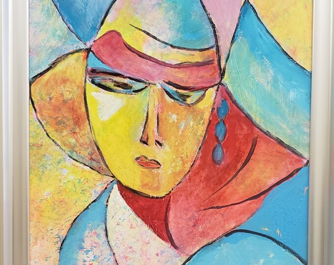 Lady All Decked Out: Acrylic painting by Janina Ridgway, (framed) W18.5" by 22.5"H