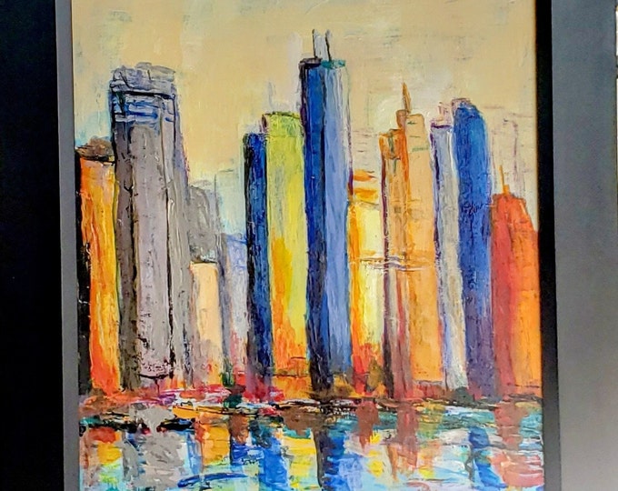 High Rises of Chicago Sloop by Janina Ridgway, (framed) Acrylic 21"W by 25"H