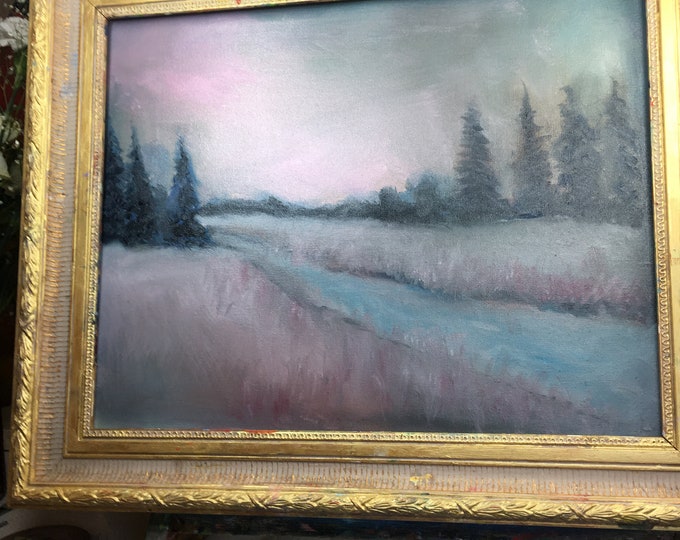 Tranquil Winter: Oil on canvas by Janina Ridgway, (framed) 25"W by 21"H