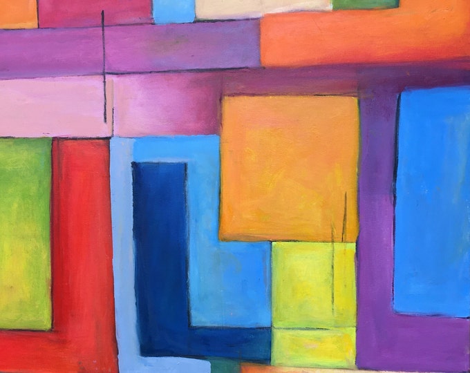 Abstract Geometrical study: Large painting, Oil on canvas by Janina Ridgway, (unframed) 30"W by 40"H