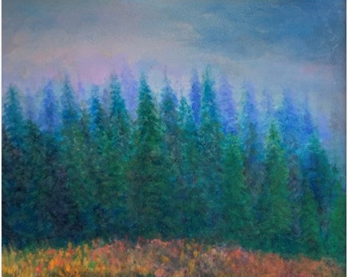 Blue Forest: Large painting, Oil on canvas by Janina Ridgway, (unframed) 40"W by 30"H