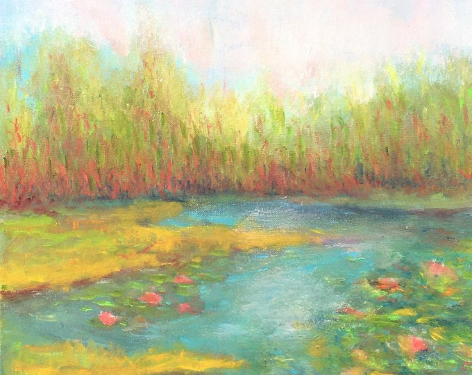 Spring Again: New Life is Reborn Again. Oil on canvas by Janina Ridgway, (framed) 26"W by 26"H