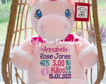 personalised teddy bear, pink unicorn