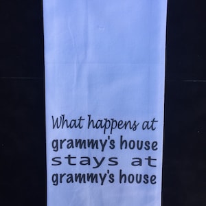 Grandma Gift Hand Towel | What Happens at Grammy&#39;s House... | Decorative Bathroom Towels | Guest Kitchen Decor | Birthday Gift for Grandma