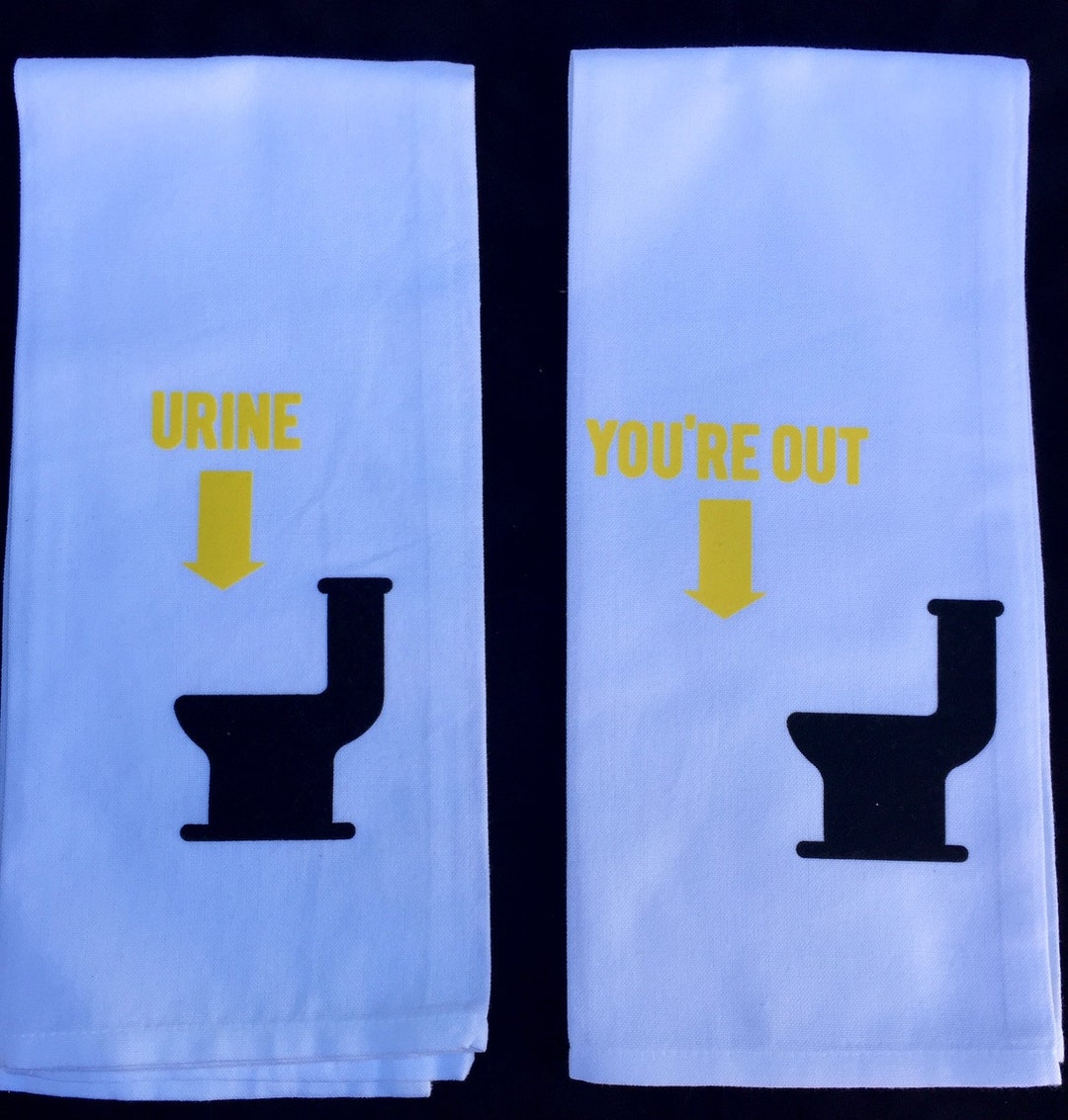 Pee Joke Towels Humorous Hand Towel Guest Bathroom Towels Etsy