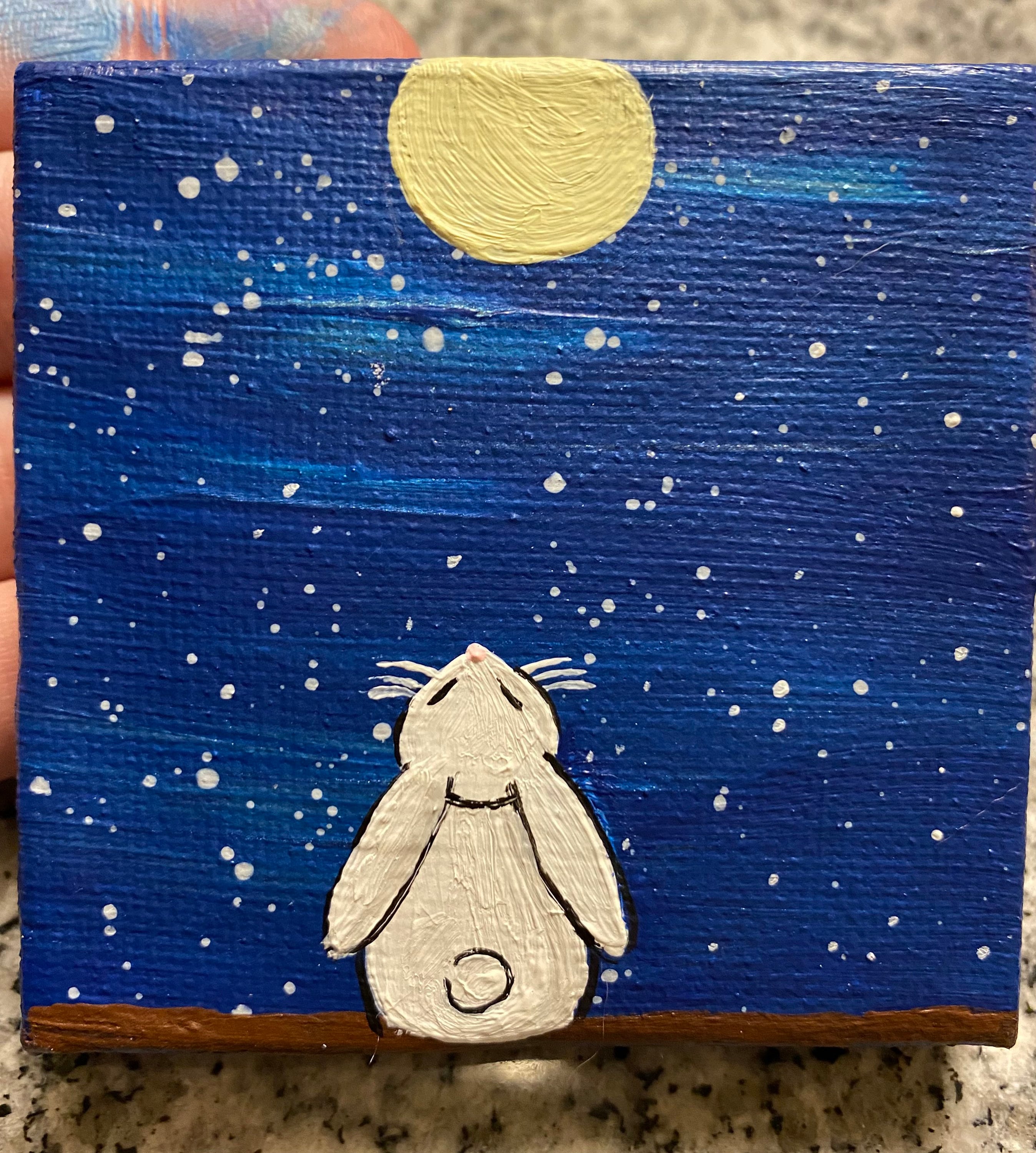 Rabbit Looking up at the Moon Mini Painting Hand Painted - Etsy