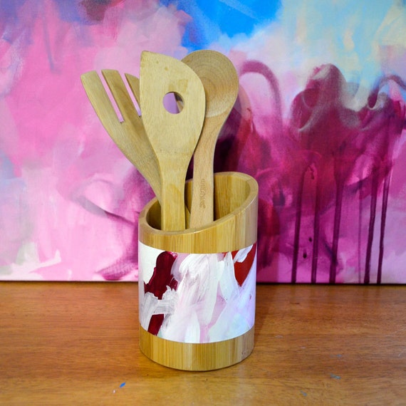 Items similar to Utensil holder, wood utensil holder, modern, acrylic