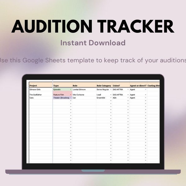 Actor Audition Log / Tracker | Google Sheet | Instant Download