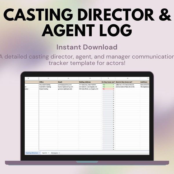 Casting Director & Representation Log / Tracker | Google Sheet | Instant Download