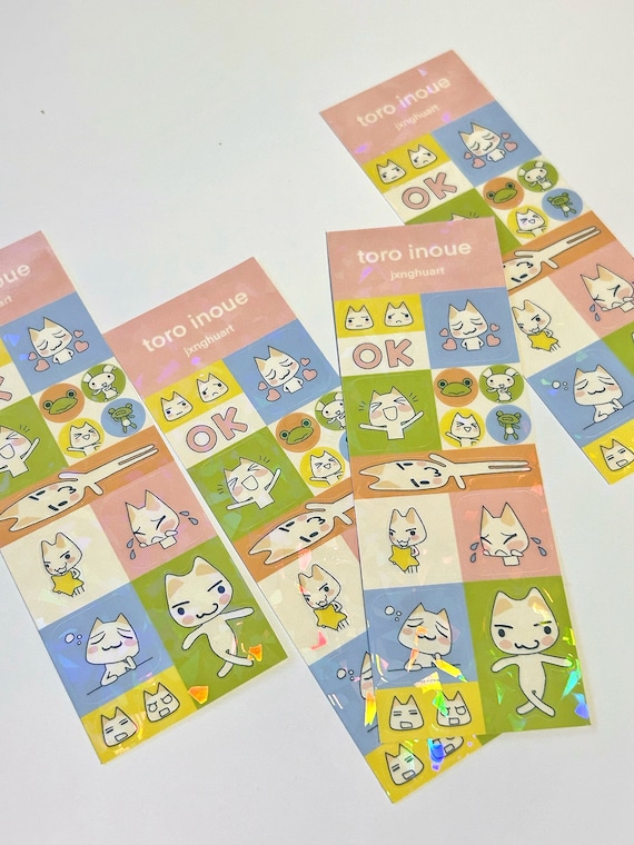 toro inoue sony playstation cat holographic vinyl sticker sheet - for bullet journal, bujo, planner, scrapbooking, deco, laptops