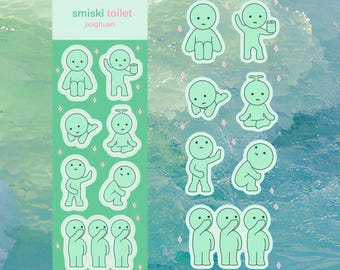 smiski toilet series holographic vinyl sticker sheet - planner deco stationary