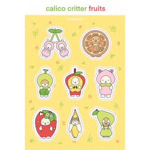 calico critters sylvanian families fruit vinyl sticker sheet - for bullet journal, bujo, planner, scrapbooking