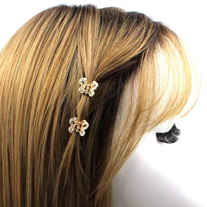 Cute Set of 2 Tiny Clear Silver Rhinestone Crystal Embellish Small