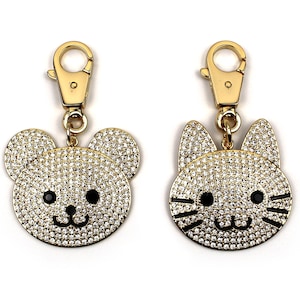 Bonito brilhante prata cristal strass gato urso animal rosto ouro metal titular bolsa com zíper charme carteira chaveiro chaveiro presente