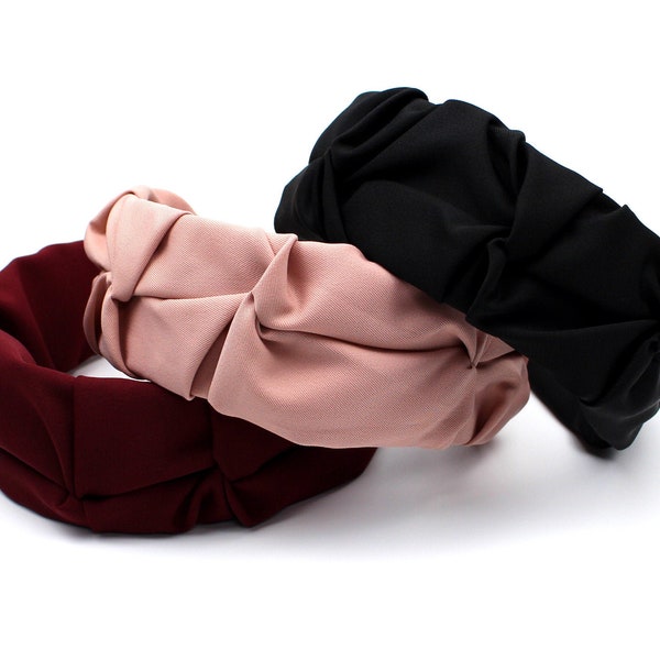 Pleated Pink Wine Black Solid Scrunch Headband Matt Satin Lined headbands for Women Girls Fabric Hair Accessories Handmade Gifts for Her