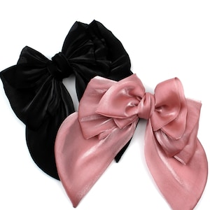 Huge Hair Bows Glossy Polyester Layered Bow Hair Clip Big Silver Metal Hair Barrette Large Hair Accessories for Women Girls Gifts for Her