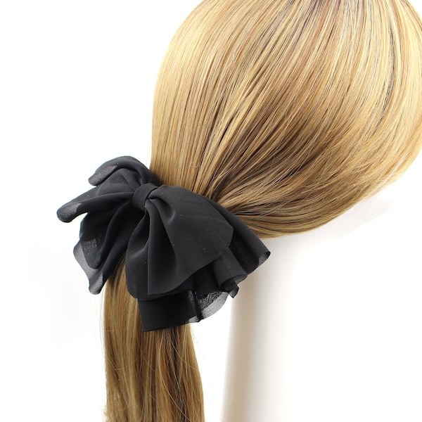Lazo de pelo en capas de gasa negra grande y suave, clip de pelo de resorte de metal grande, lazos de tela, accesorios para el cabello para mujeres y niñas, regalo para ella