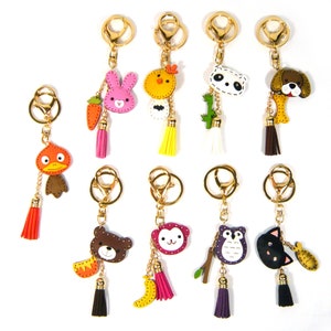 Pequeño llavero de piel sintética con borlas doradas, diseño de conejo, gato, perro, búho, pollito, pato, mono, oso panda, con cremallera, accesorio para regalo