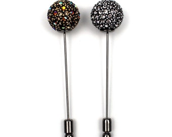 Elegant Sparkle Crystal Ball Brass Metal Stick Lapel Pin Boutonniere Collar Pins Women Men Unisex Fashion Accessories Brooch Gift Unique New