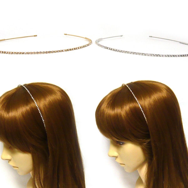 Super Slim Thin Crystal Rhinestone Silver Gold Metal Headband Hairband Headpiece Alice Band Women Lady Girl Delicate Fashion Hair Accessory