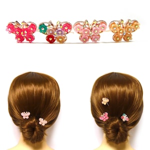 ein Paar kleine Strass Acryl Blume Floral Perlen Schmetterling Metall Haar dekorative Gabel Stick Pin Clip Pick süße Mode Zubehör Geschenk