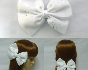 Large White Fabric Double Bow Metal Hair Clip