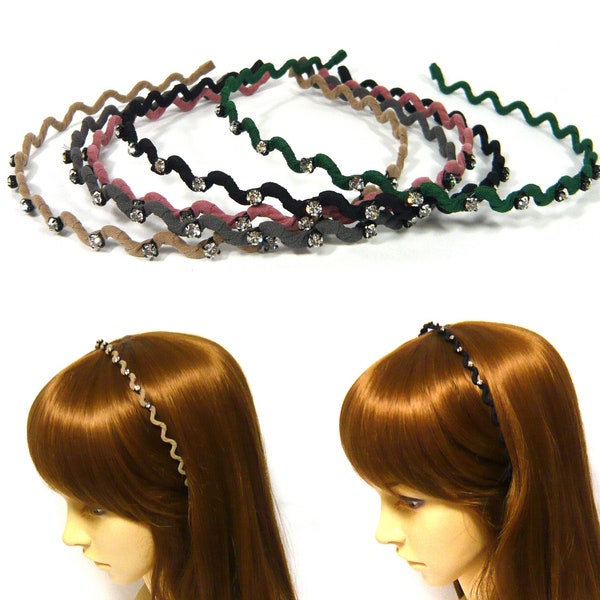 Crystal Decor Fabric Cover Thin Zig Zag Metal Flexible Headband Hairband Alice Band Comfortable Hair Accessories for Women Gift for Her