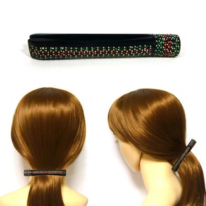 Long Black Cellulose Acetate Hair Clip Green Red Crystal Rhinestone Teeth Hair Banana Clip Ponytail Holder Unique Hair Accessories Gift New