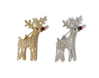 Kristal Strass Decoratief Zilver Goud Metaal De Rode Neus Rendier Broche Pin Mooie Leuke Bling Mode-sieraden Accessoire Kerstcadeau
