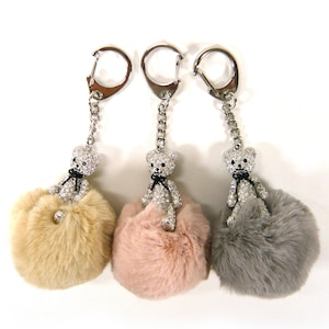 Pequeño cristal claro pedrería plata metal animal oso de peluche oso bola de piel PomPom bolso bolso cartera bolso encanto lindo accesorio de moda nuevo