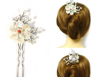 Wedding Bridal Party Both Side Different Design White Plastic Faux Pearl Silver Wavy Hair Stick Fork Clip Pin Women Fashion Accessory Gift