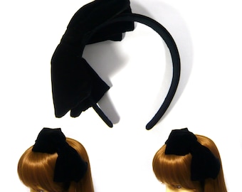 Extra Large Huge Black Silk Velvet Fabric Ribbon Double Bow Plastic Headband Hairband Headpiece Alice Band Women Lady Girl Fashion Accessory