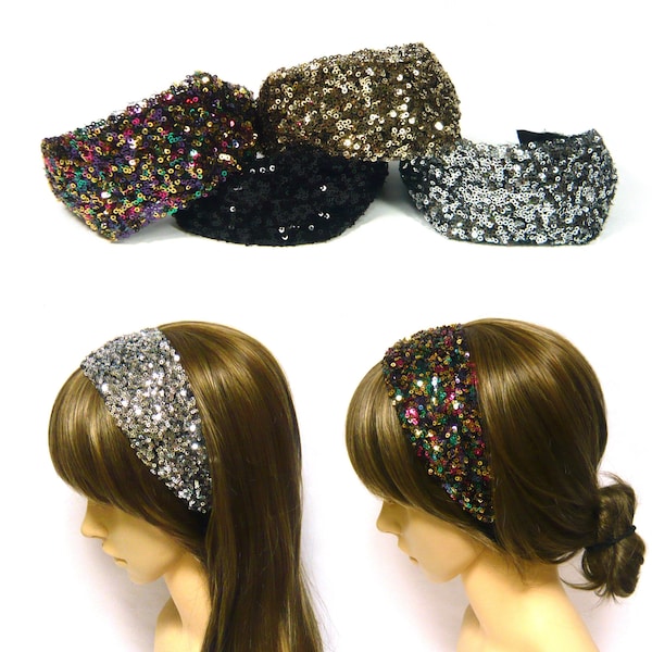 2.75 inches Wide Sequin Headband Spangle Hairband Headpiece Alice Band Sparkle Hair Accessories for Women Girls Gifts for Her Girlfriend New
