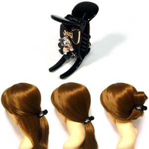 Black Bow Flower Crystal Decoration Plastic Hair Claw Clip Clamp Grip Hairpin Ponytail Holder Stylish Women Lady Girl Fashion Accessory Gift
