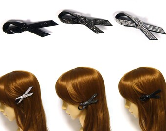 een paar Zilveren Grijze Zwarte Kleine Rijnsteen Crystal Kraal Long Bow Metal Hair Clip Hairpin Women Lady Girl Bling Lovely Fashion Gift