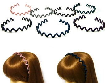 Pink Wine Green Blue Brown Gray Black Velvet Covered Flexible Thin Zig-Zag Wire Metal Hair Loop Headband Hairband Headpiece Unisex Fashion