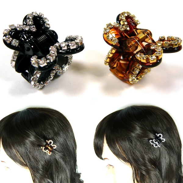 2 pièces Mini petit cristal strass papillon marron noir en plastique pince à cheveux pince à cheveux femmes dame fille enfant belle mignon accessoire de mode