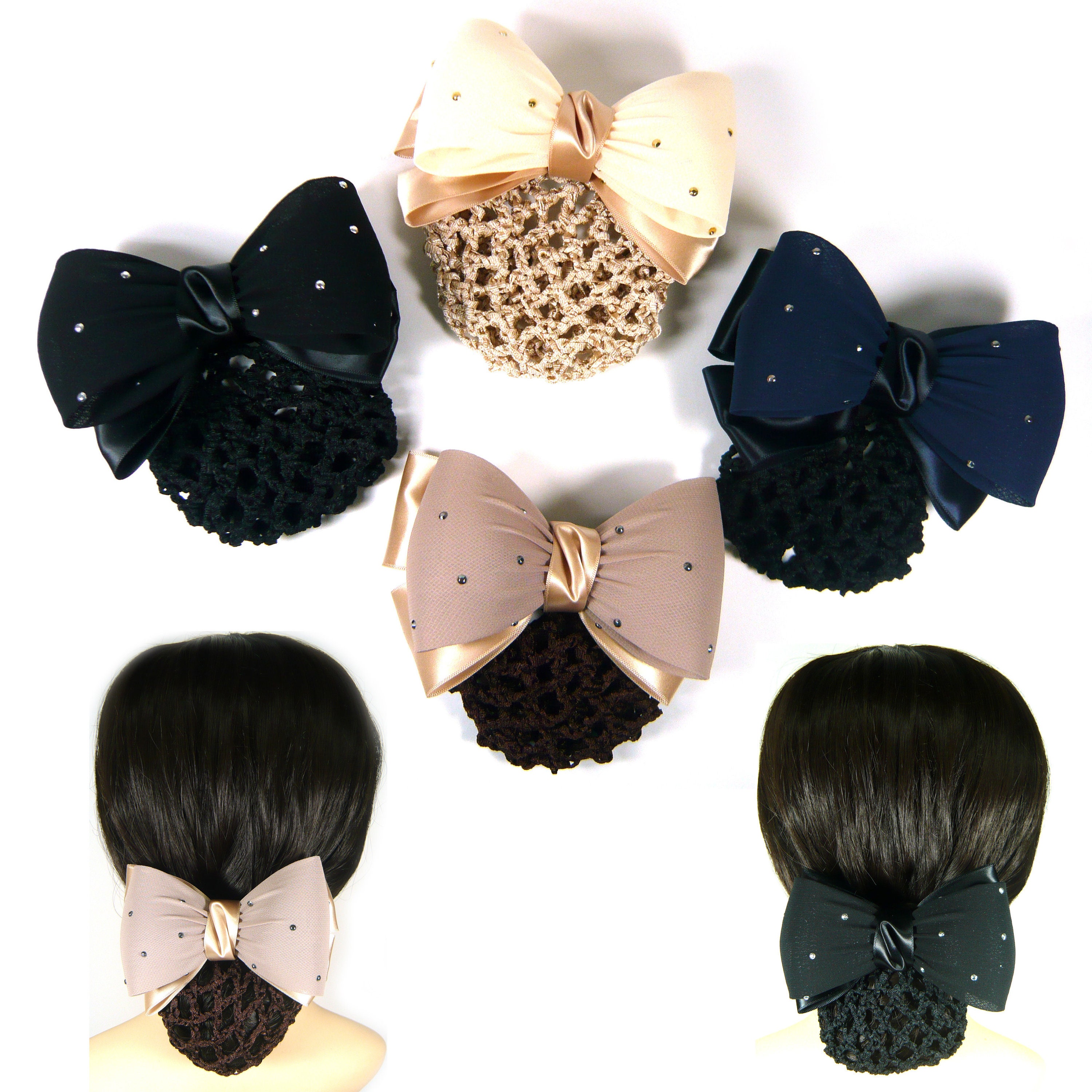 Elegant Chiffon Satin Ribbon Bow Knot Hair Bun Net Holder Etsy