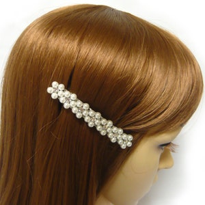 ロングフェイクパールクリスタルラインストーンビーズフラワーフローラルシルバーゴールドメタル自動バレッタヘアクリップグリップクランプエレガントなファッションアクセサリー