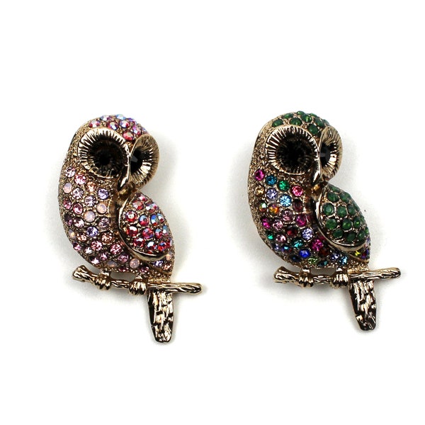 Swarovski Crystal Rhinestone Owl Brooch Gold Metal Pin Sparkle Fashion Accessories Small Gifts for Bird Lover Mom Girlfriend Sister Women