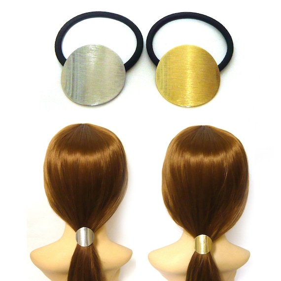 2pcs Silver Gold Metal Circle Black Elastic Hair Tie Band Ring Etsy