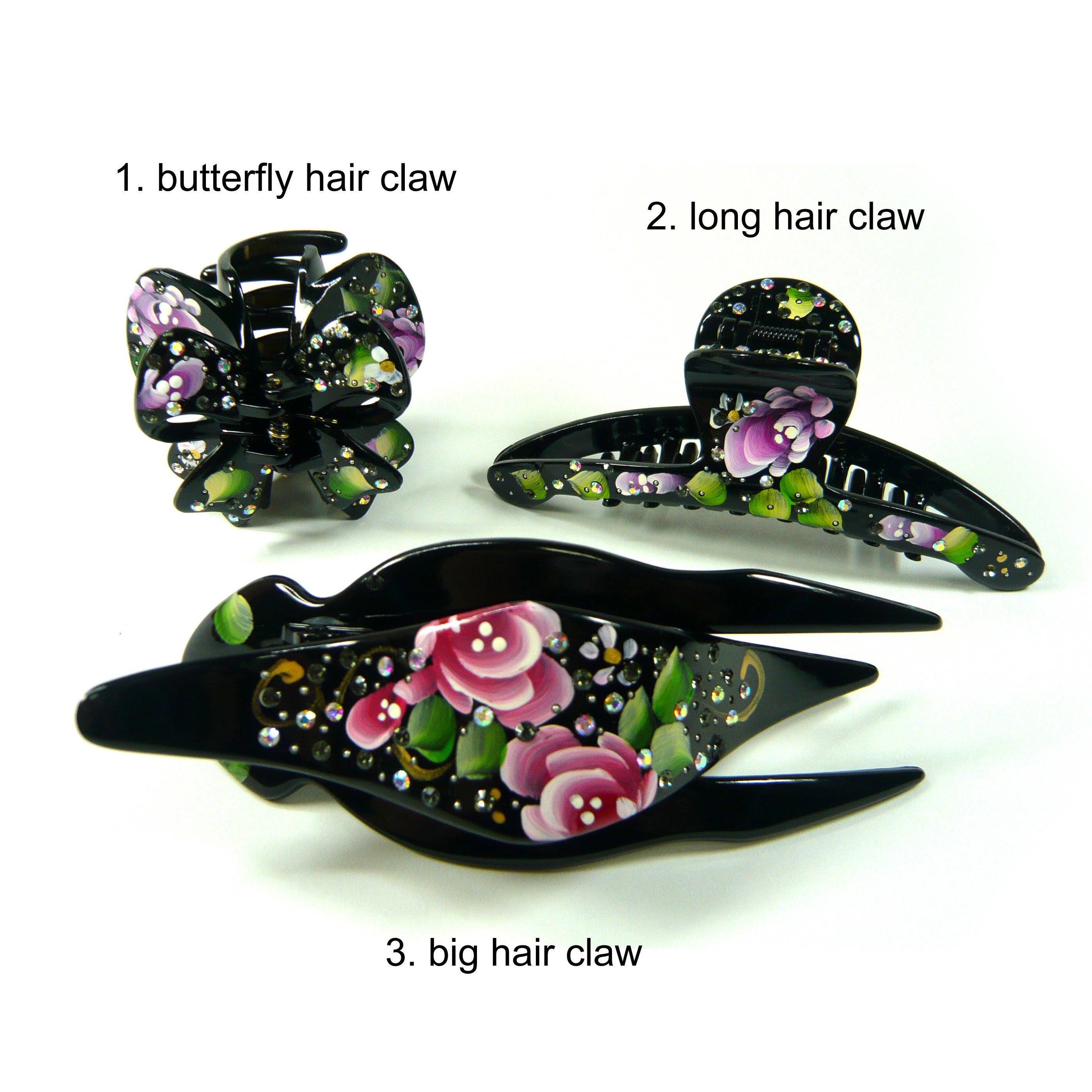 PACK OF 6 LARGE WIDE DIAMANTE GLITTERY HAIR CLIPS CLAW GRIP BUTTERFLY CLAMPS 