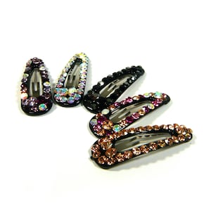 a Pair of Cute Sparkly Crystal Rhinestone Beaded Silver Metal Snap Hair Clip Pin Tic Tac Barrette Women Lady Girl Kid Fashion Accessory Gift