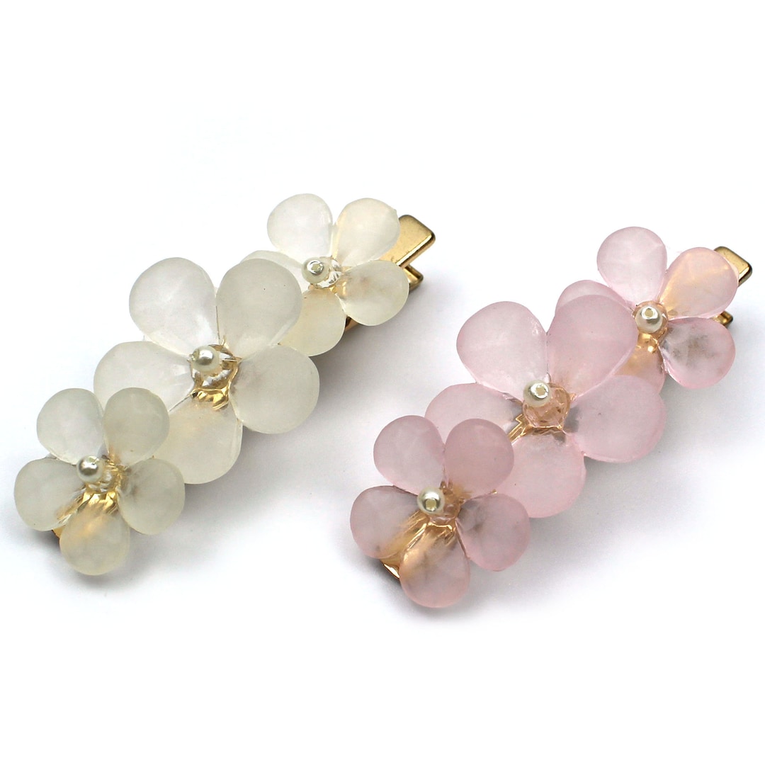 Gold and soft pink floral design hair clip main image 1