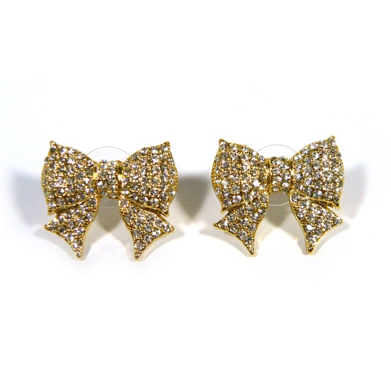 Cute Crystal White Enamel Bowknot Earrings – Alloy Metal, Stud Style, Women's Jewelry Gift